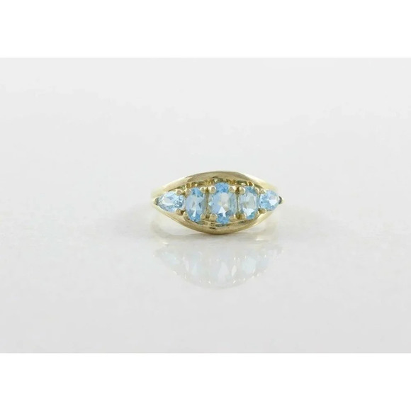 10k Yellow Gold Natural Blue Topaz Ring Size 6 1/4 - Picture 5 of 7